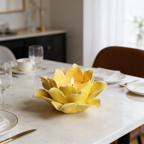 Pretty Home Ceramic Lotus Candle Holder Handmade Petals Style Flower Tea Lights Holder Home & Tabletop Centerpiece Decoration