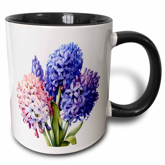 3drose, Pretty Hyacinth Flower Illustration, 15oz Two-tone Black Mug