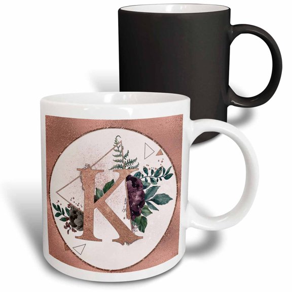 3drose, Pretty Image of Rose Gold Geometric Floral Monogram Initial K, 11oz Magic Transforming Mug