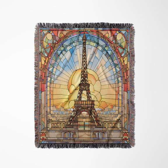 Pretty Image Of Stained Glass Eiffel Tower Background, Woven Blanket