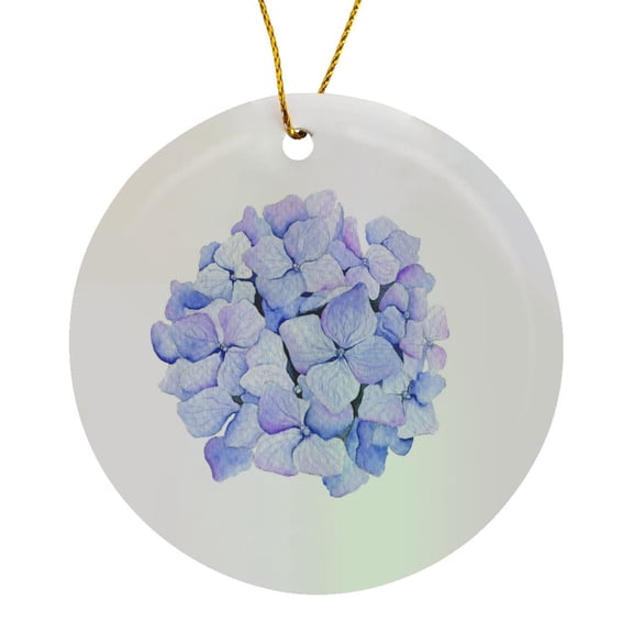 3drose, Pretty Image of Watercolor Blue Hydrangea Flower Illustration, Circle Porcelain Ornament