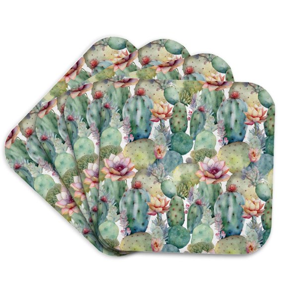 3drose, Pretty Image of Watercolor Floral Cactus Pattern, Set of 4 Coasters - Soft
