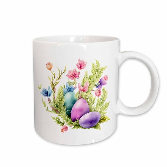 3drose, Pretty Image of Watercolor Floral Easter Eggs Illustration, 15oz Mug