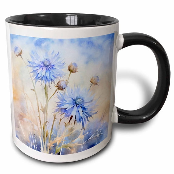 3drose, Pretty Image of Watercolor Light Blue Flowers Background, 11oz Two-tone Black Mug