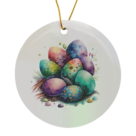 3drose, Pretty Image of Watercolor Speckled Easter Eggs, Circle Porcelain Ornament