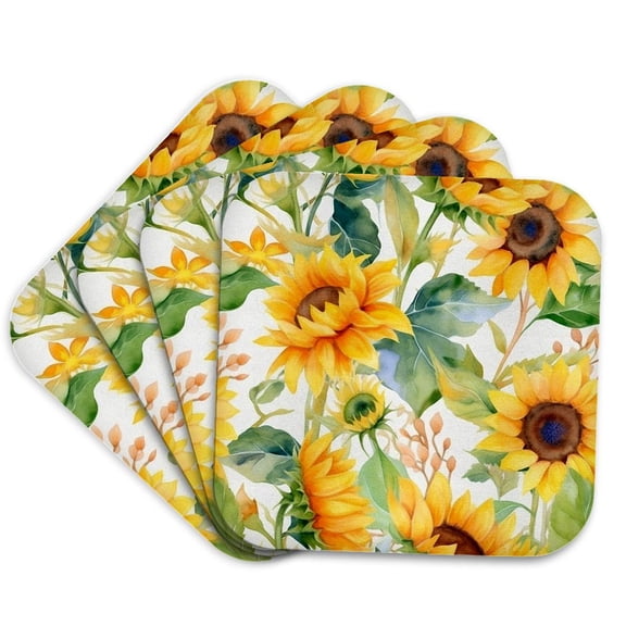 3drose, Pretty Image of Watercolor Yellow Sunflower Pattern, Set of 4 Coasters - Soft