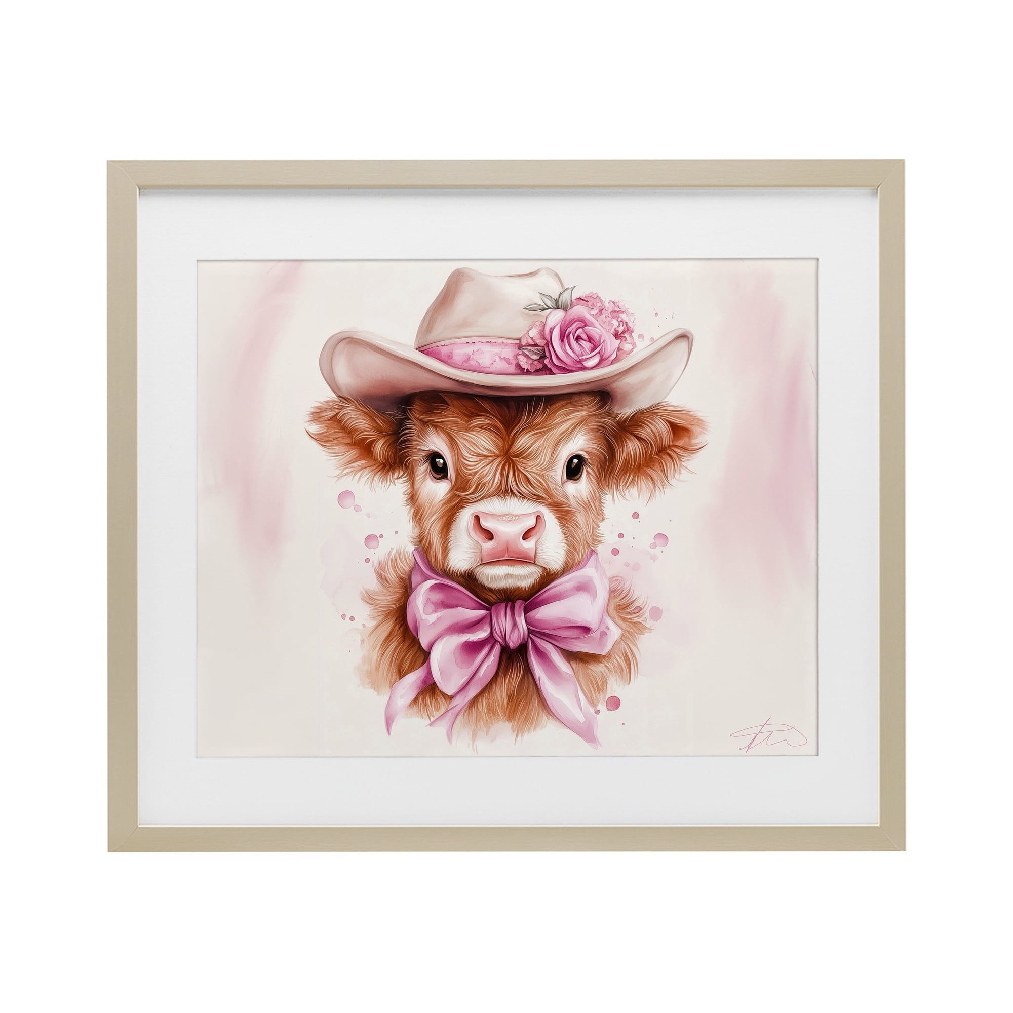 Pretty In Pink Cow Birch Framed Print Under Glass, design by Shawna Stewart