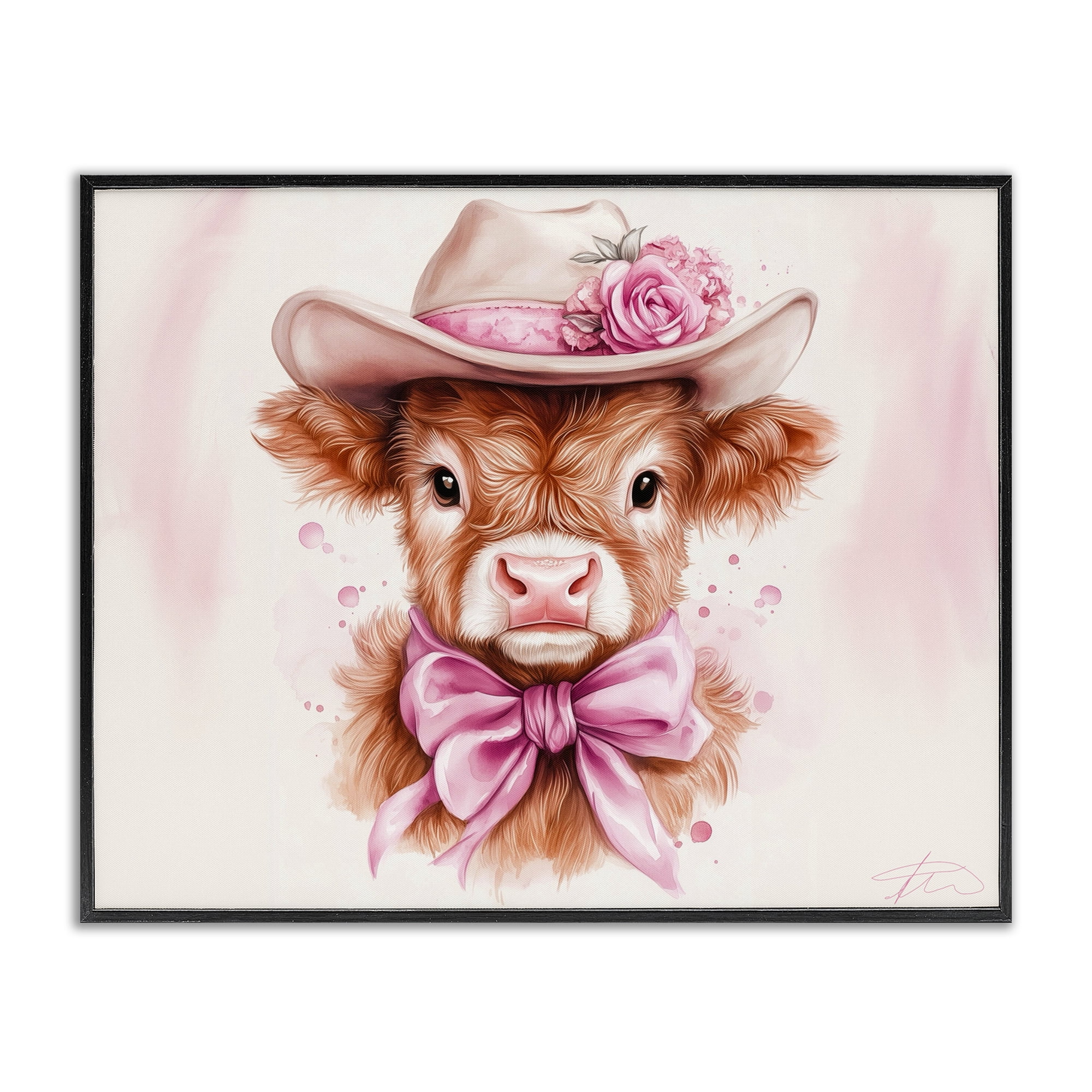 Pretty In Pink Cow Black Framed Giclee Art, design by Shawna Stewart