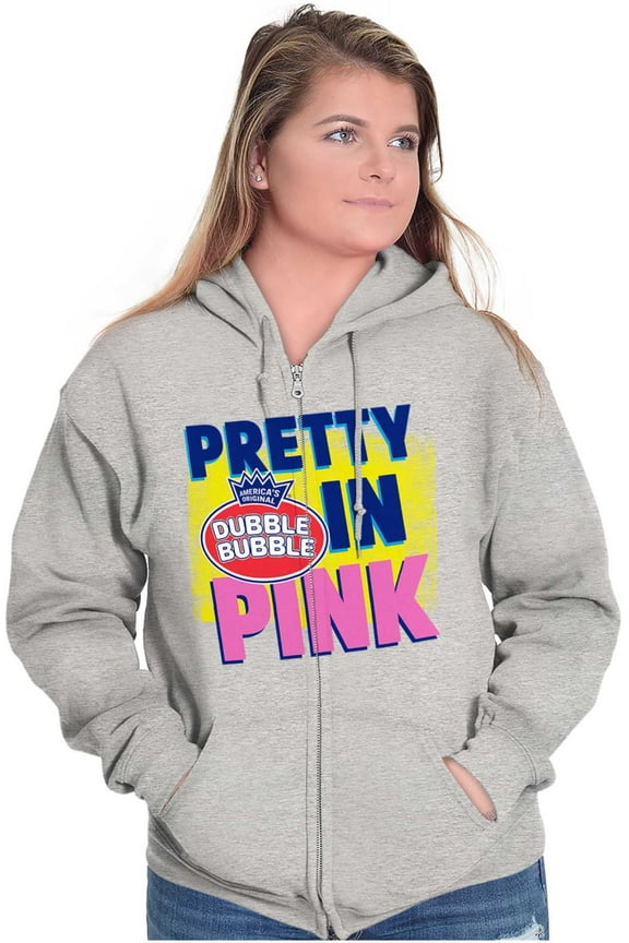 Pretty In Pink Dubble Bubble Logo Zip Hoodie Sweatshirt Women Brisco Brands X