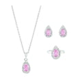 thumbnail image 1 of Pretty In Pink Teardrop Simulated Sapphire Pendant, Earrings & Ring Set Size 10, 1 of 7