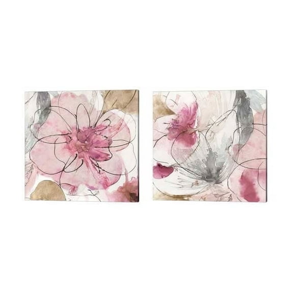 Pretty In Pink by Asia Jensen Canvas Art Set of 2 14 inch X 14 inch Each
