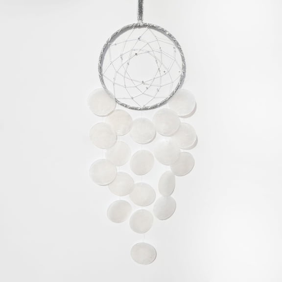 Pretty Jolly Small Outdoor Crescent Moon Woven Unique Wind Chimes for Outside Soothing Sound Waterfall Handmade Windchimes Hanging Beach Ocean Decor for Patio Garden(full moon grey)