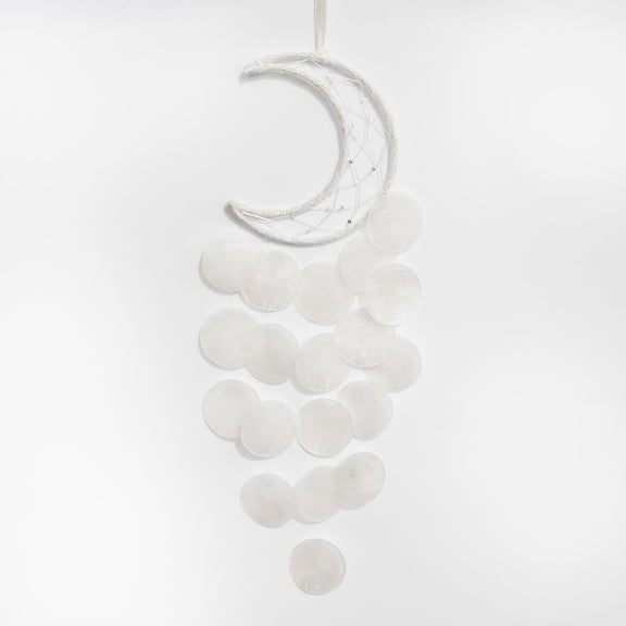 Pretty Jolly Small Outdoor Crescent Moon Woven Unique Wind Chimes for Outside Soothing Sound Waterfall Handmade Windchimes Hanging Beach Ocean Decor for Patio Garden(moon white)
