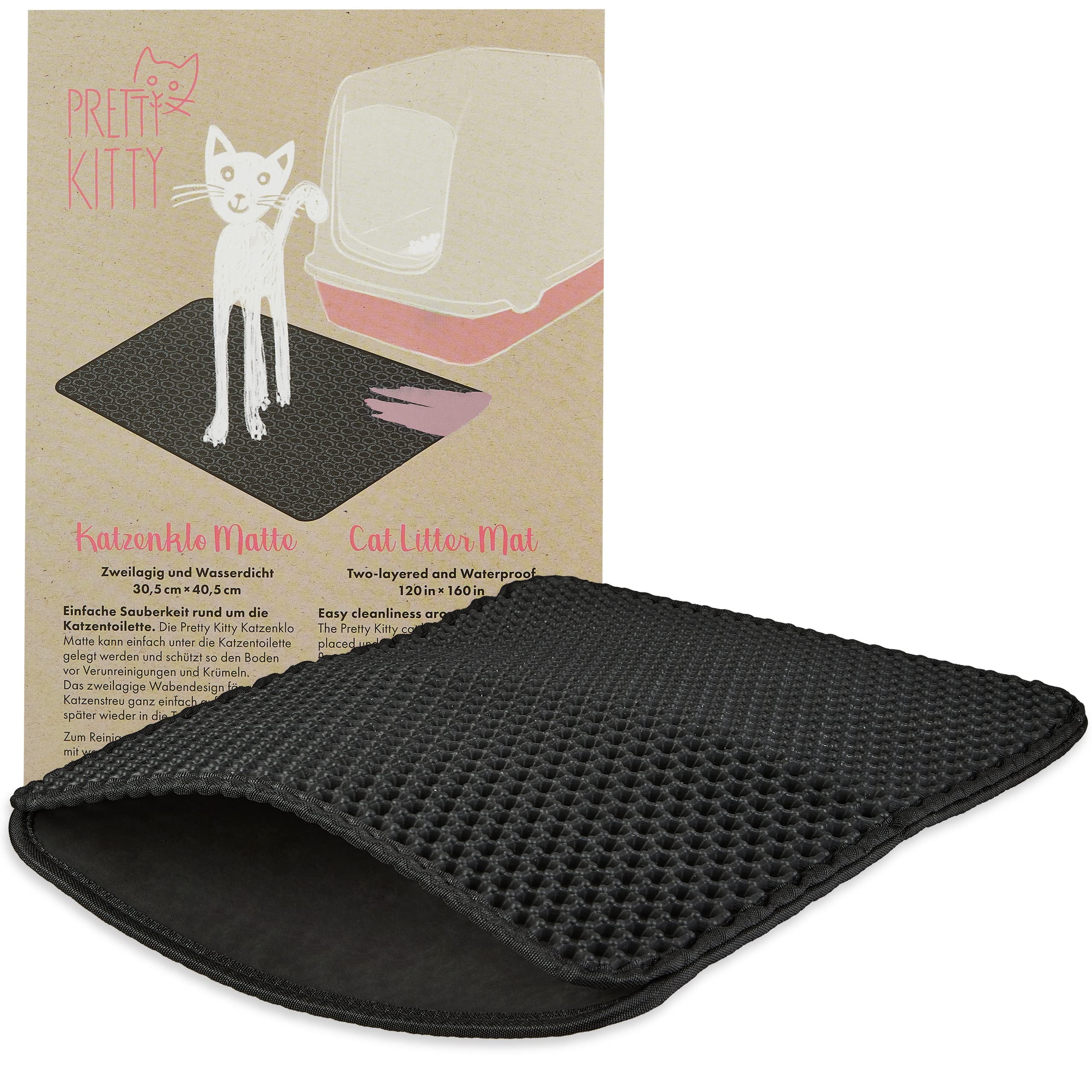 Pretty Kitty Cat Litter Mat - Small 12x16in Black Mat for Litter Box ...