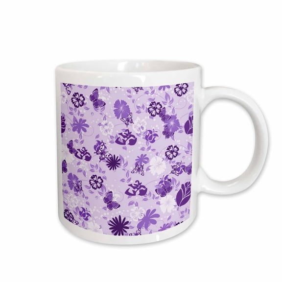 3drose, Pretty Lavendar Butterflies and Purple Flowers, 11oz Mug