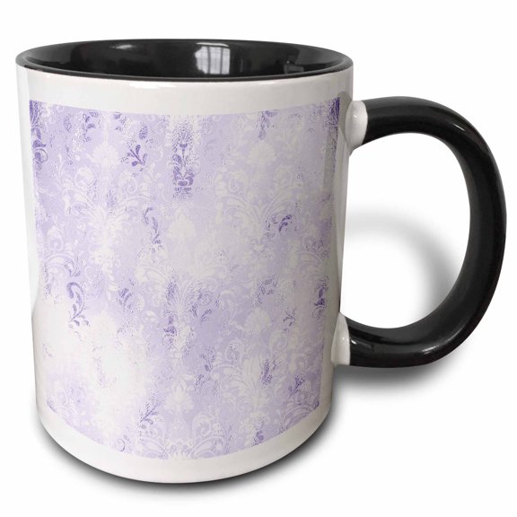 3drose, Pretty Lavender Image of Foil Damask Pattern, 11oz Two-tone Black Mug