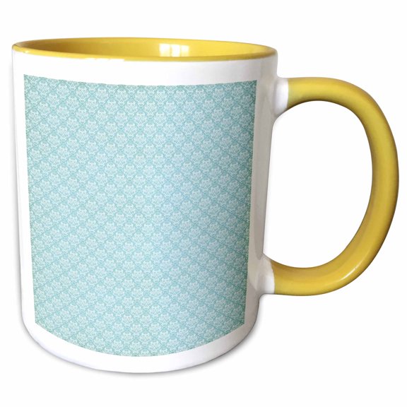 3drose, Pretty Light Blue and White Small Diamond Damask, 11oz Two-tone Yellow Mug
