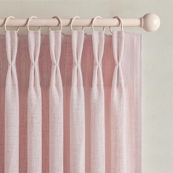 Pretty Light Pink Semi Sheer Curtains 96 Inches Long for Living Room 2 Panels Set, Memory Shaped Pinch Pleated 8 FT Faux Linen Light-Filtering Nursery Curtain Back Tab Elegent Window Drapes W40 x L96