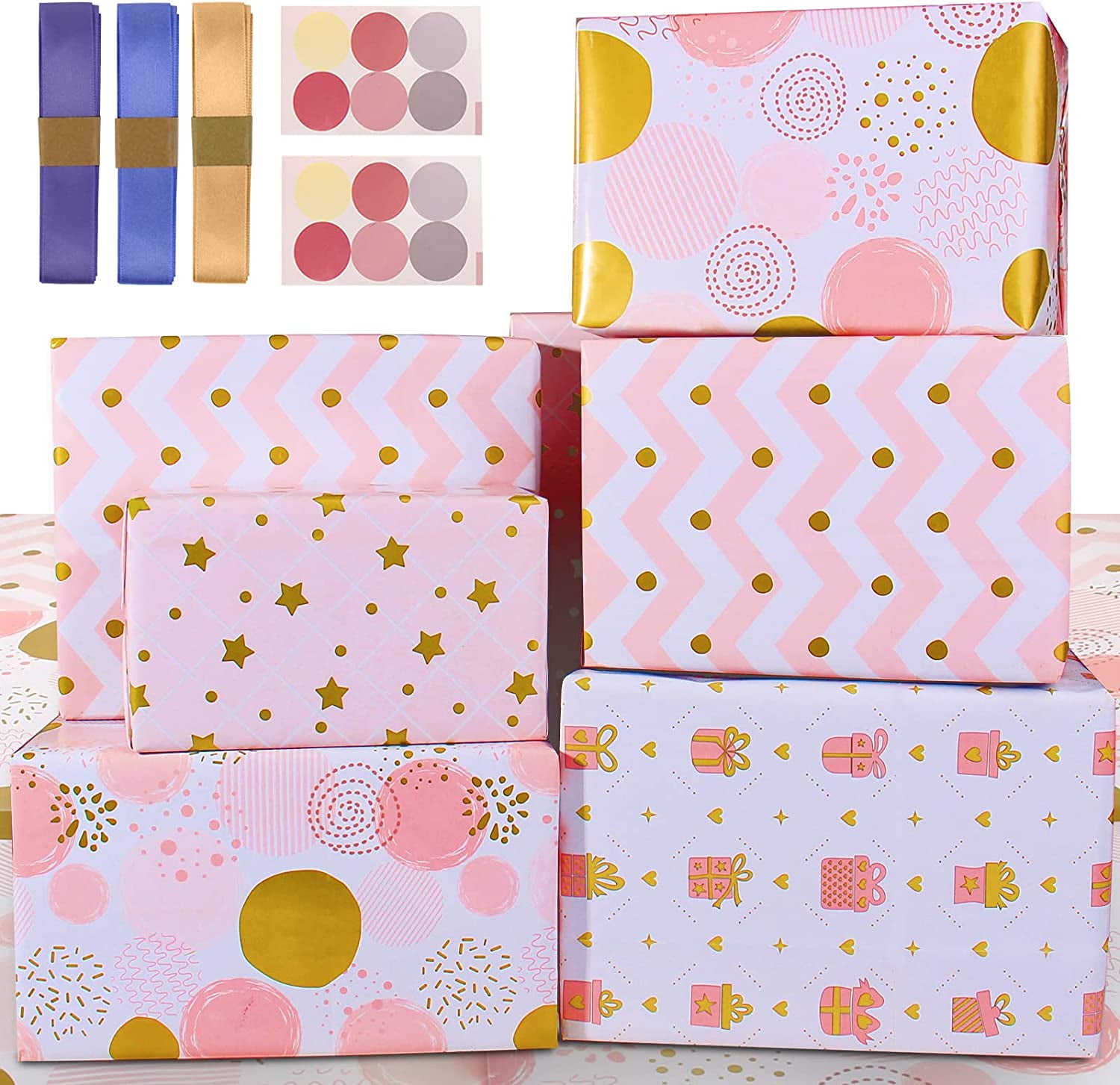 Pretty Light Pink Wrapping Paper Set 6 Pack of Soft Pink Gift Wrap