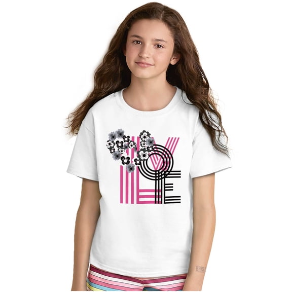 Pretty Love Trendy Floral Hearts Girls Kids T Shirt Tees Teen Brisco Brands X