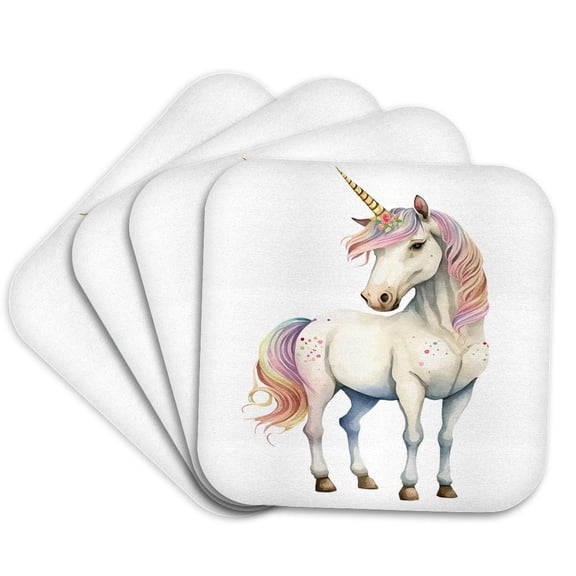 3drose, Pretty Magical Unicorn Illustration, Set of 4 Coasters - Soft