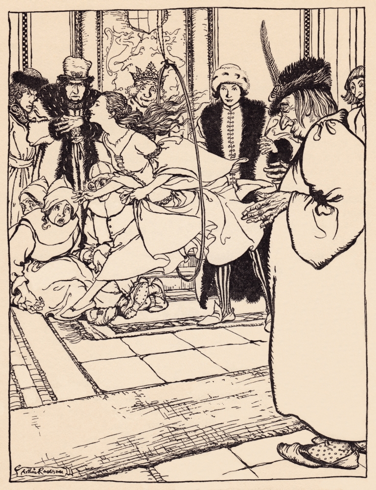 The Pretty Maiden Skipped Through The Hoop As Lightly As A Deer Illustration By Arthur Rackham From Grimms Fairy Tale The Three Feathers Canvas Art - Ken Welsh Design Pics (26 x 34)