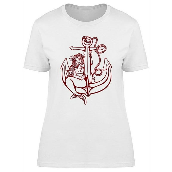 Pretty Mermaid Sitting On Anchor T-Shirt Women -Image by Shutterstock, Female Large