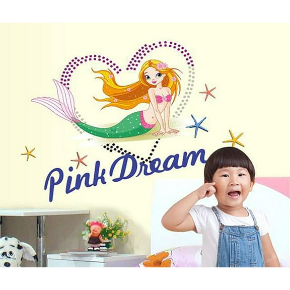 Pretty Mermaid Wall Decal Sticker - DIY PVC Removable Transparent Film Self-Adhesive Mural Art Wall Decor for Living Room Bedroom Kids Room Nursery TV Sofa Background