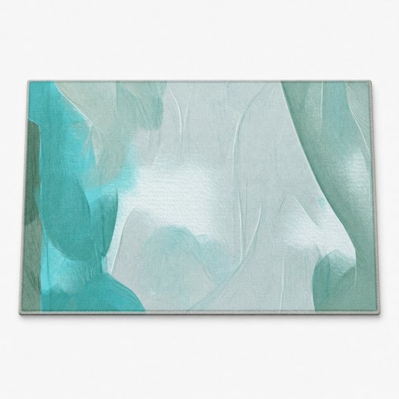 Pretty Messy Aqua Abstract Brushstroke Non-Slip Doormat, 15.7 x 23.6 in