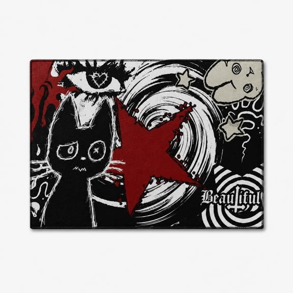 Pretty Messy Dark Gothic Cat Graphic Non-Slip Doormat, 19.7 x 31.5 in