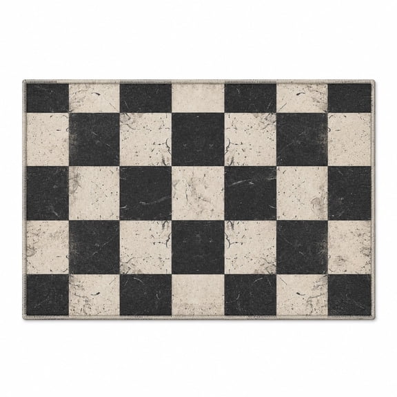 Pretty Messy Distressed Checkerboard Non-Slip Doormat, 19.7 x 31.5 in