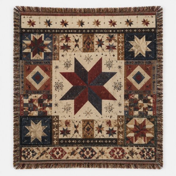 Pretty Messy Folk Art Geometric Star Woven Blanket, 100% Cotton, 60 x 50 in