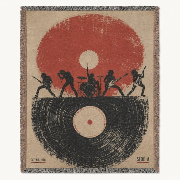 Pretty Messy Retro Rock Band Vinyl Record Woven Blanket, 60 x 50 in