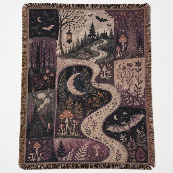 Pretty Messy Whimsical Gothic Forest Woven Blanket, 80 x 60 in