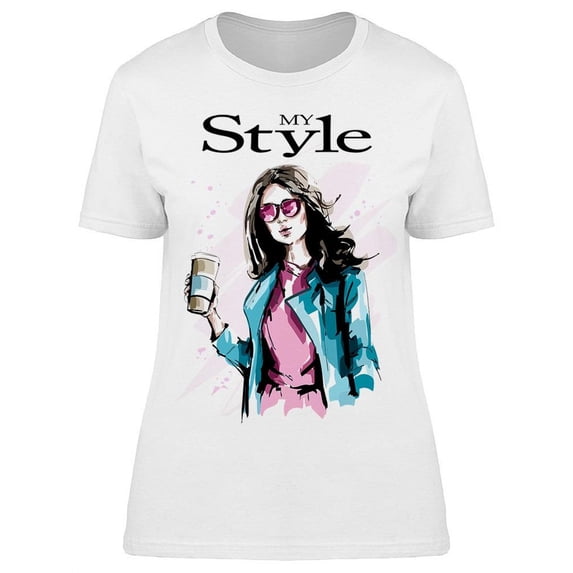 Pretty Model Holds A Cup T-Shirt Women -Image by Shutterstock, Female Medium