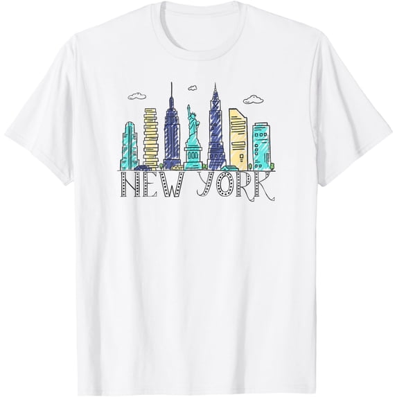 Pretty New York City Artistic Skyline - New York T-ShirtMen and women can wear white T-shirts, gifts. Age: M,,L,XL,2XL,3XL, 71XL