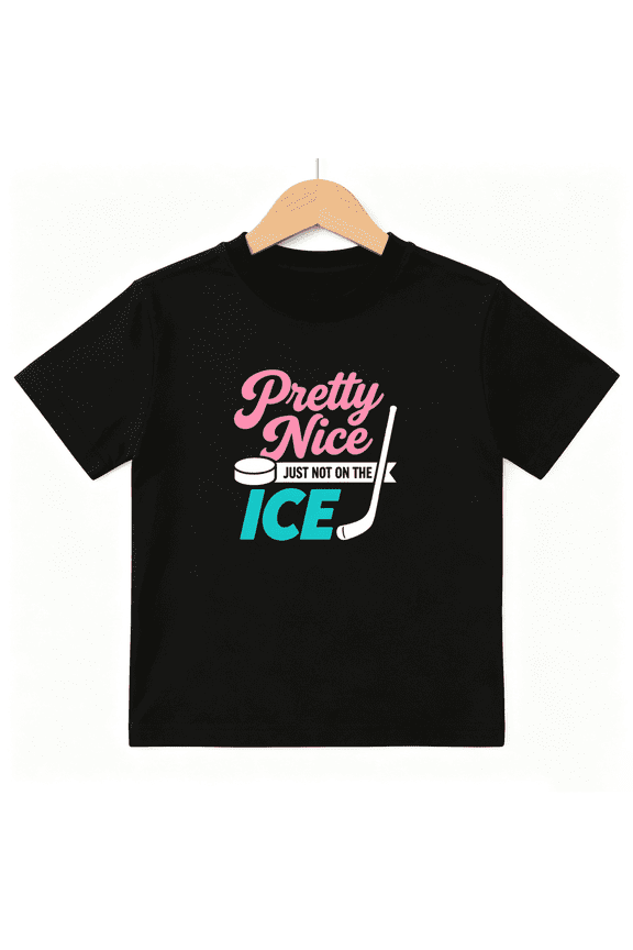 Pretty Nice Ice Hockey Boys Graphic Tee, Funny Sports Fan Stick Puck 100% Cotton Kids Short Sleeve T-Shirt