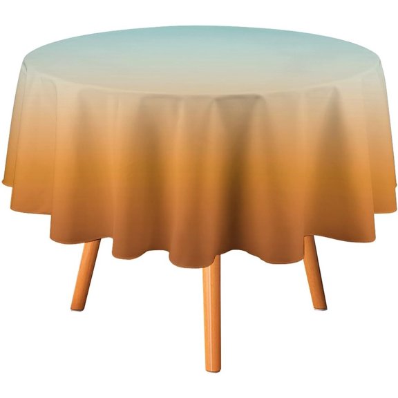 Pretty Ombre Orange & Teal Blue Gradient Tablecloth 60inch Round Table Cover Washable Table Cloth for Kitchen Dinning Party Tabletop Modern Decoration
