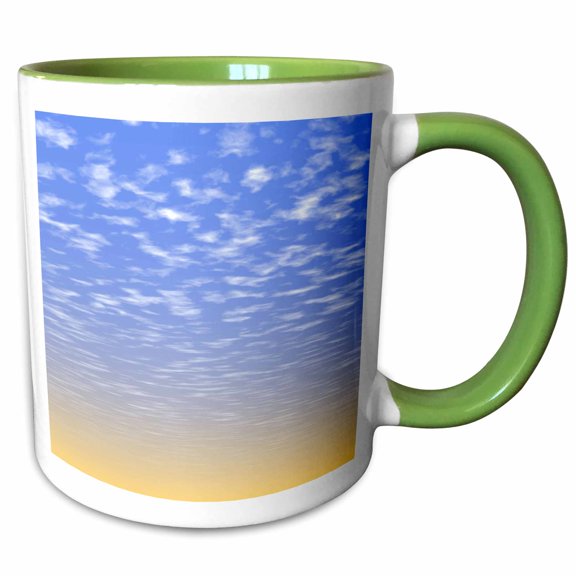 3drose, Pretty Orange and Blue Morning Sunrise with Scattered Clouds, 11oz Two-tone Green Mug