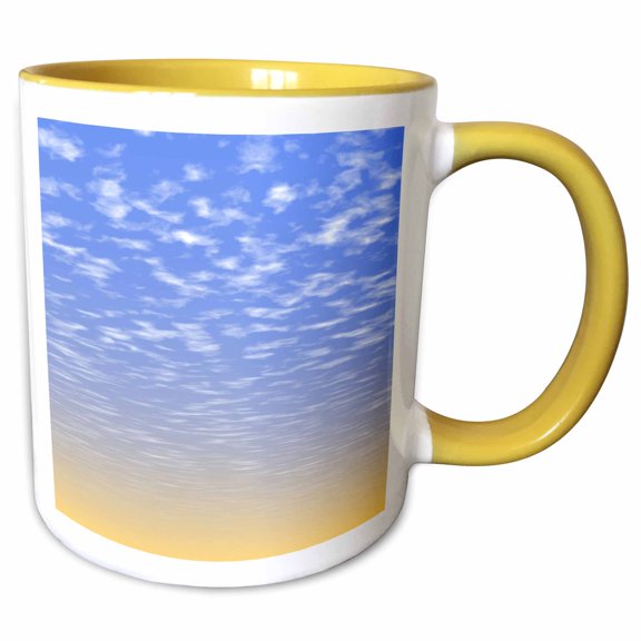3drose, Pretty Orange and Blue Morning Sunrise with Scattered Clouds, 11oz Two-tone Yellow Mug