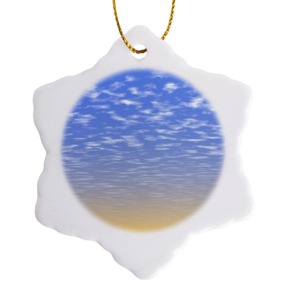 3drose, Pretty Orange and Blue Morning Sunrise with Scattered Clouds, 3 inch Snowflake Porcelain Ornament