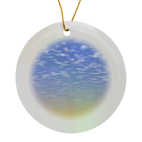 3drose, Pretty Orange and Blue Morning Sunrise with Scattered Clouds, Circle Porcelain Ornament