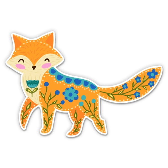 Pretty Ornate Fox - 3" Vinyl Sticker - For Car Laptop Water Bottle Phone - Waterproof Decal