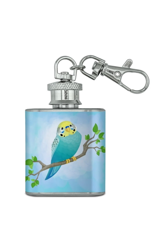 Pretty Parakeet Budgie Stainless Steel 1oz Mini Flask Key Chain