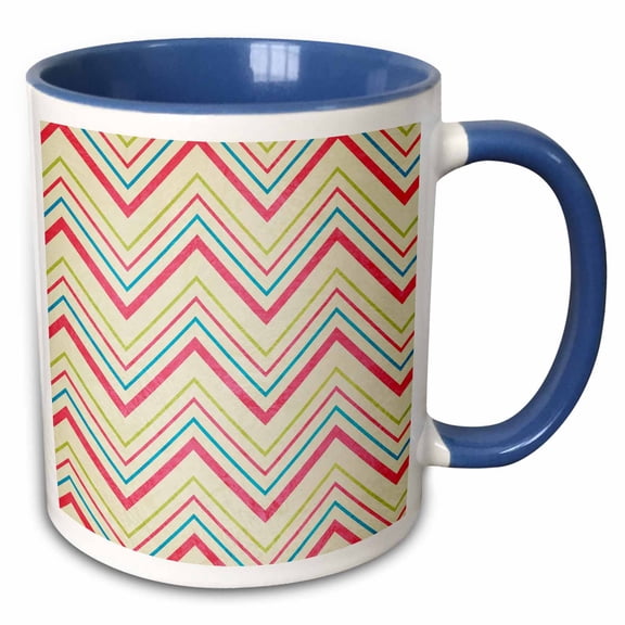 3drose, Pretty Pastel Chevron Stripes Pattern in Pink and Blue, 15oz Two-tone Blue Mug