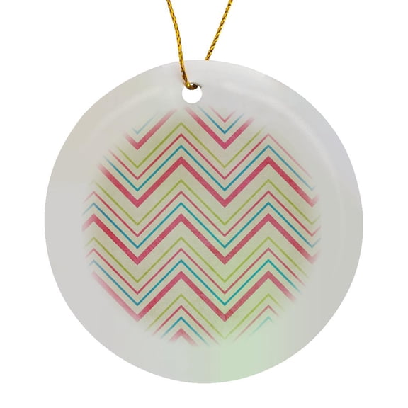3drose, Pretty Pastel Chevron Stripes Pattern in Pink and Blue, Circle Porcelain Ornament