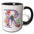 thumbnail image 1 of 3drose, Pretty Pastel Floral Insect Monogram Initial R, 11oz Two-tone Black Mug, 1 of 6