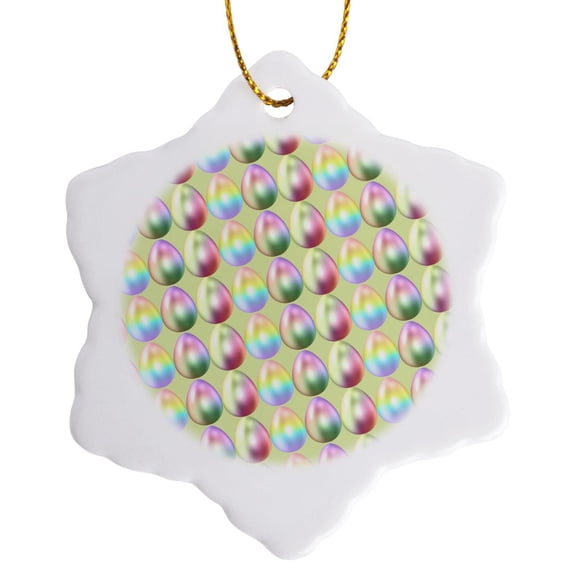 3drose, Pretty Pastel Iridescent Easter Egg Pattern, 3 inch Snowflake Porcelain Ornament