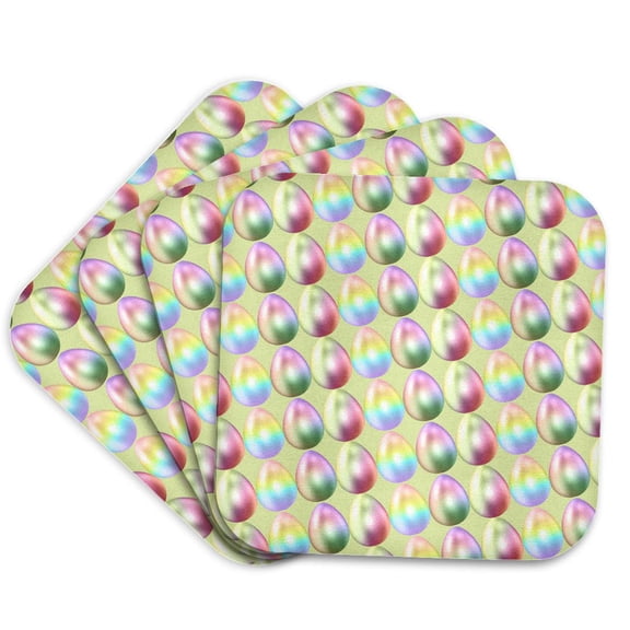 3drose, Pretty Pastel Iridescent Easter Egg Pattern, Set of 4 Coasters - Soft