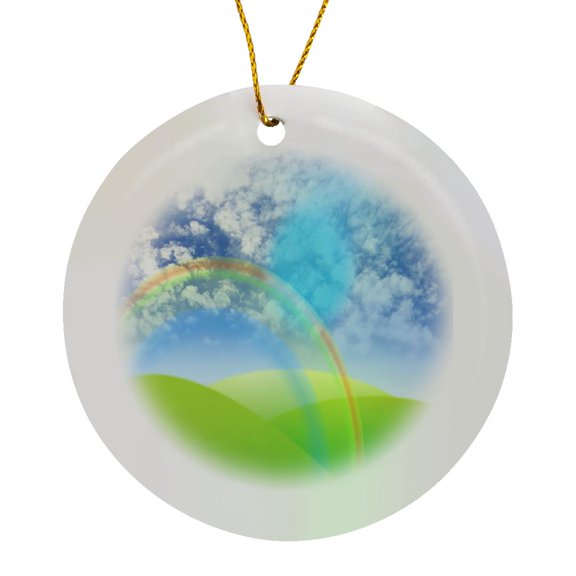 3drose, Pretty Pastel Rainbow Art, Circle Porcelain Ornament